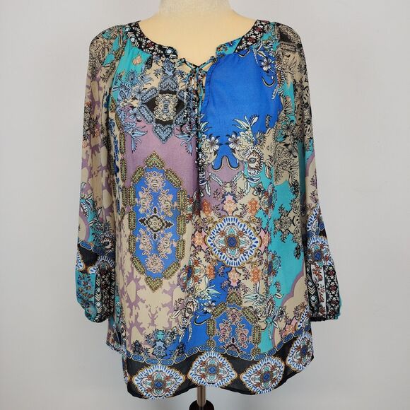 Anthropologie Fig & Flower Bohemian Tunic Size L Semi Sheer Art Nouveau Artsy - Picture 1 of 14